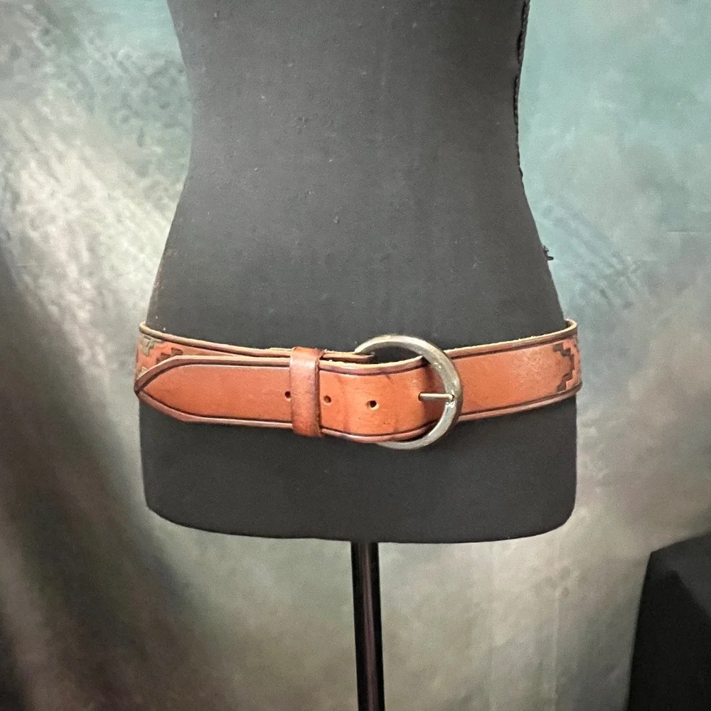 Vintage‎ Mossimo Leather Southwestern Belt Large Western Boho Aztec Tooled